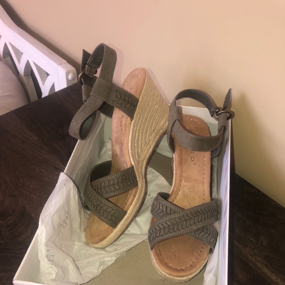 WORN ONCE!! olive color wedges